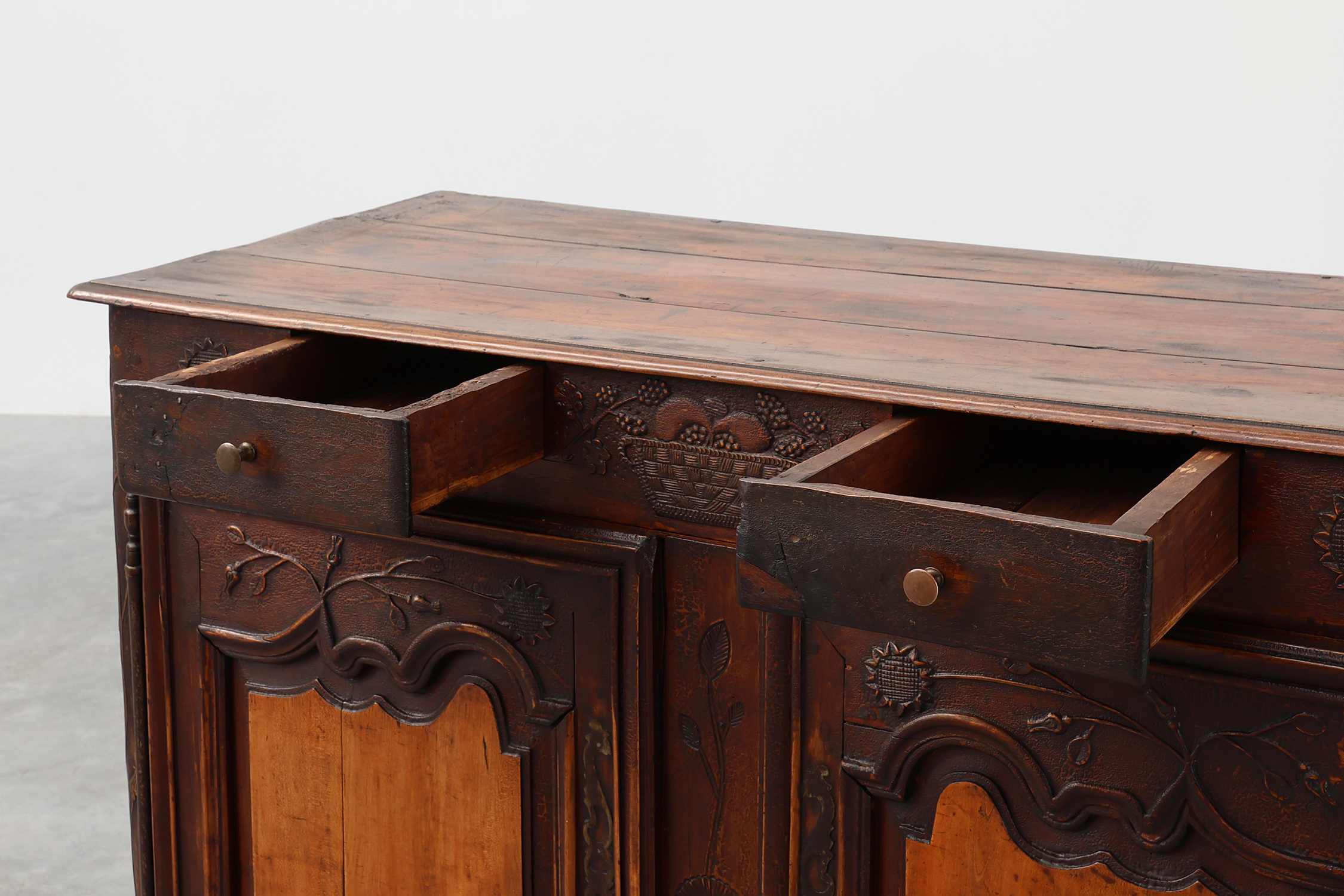 Rare French provincial carved cabinet or buffet with great patina, dated 1841thumbnail
